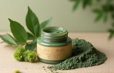 Máscara facial de argila verde em embalagem ecológica