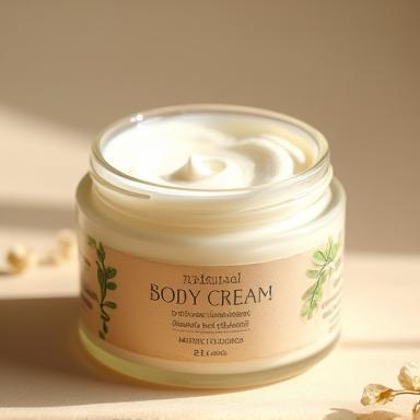Pote de creme corporal natural com rótulo artesanal