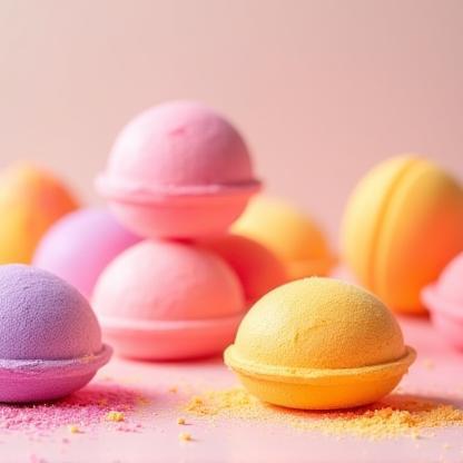 Bombas de banho coloridas, feitas à mão